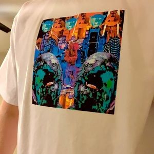 Large white tee with Cyber Destruction custom design